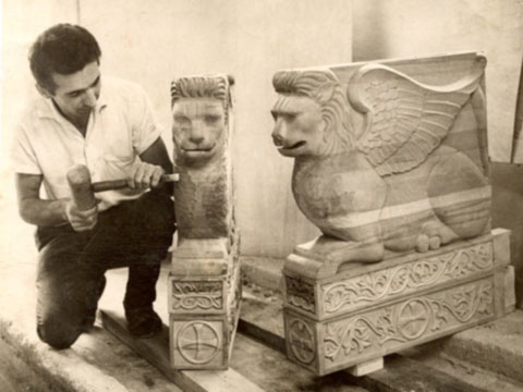 Early Aimilios Oikonomidis carving on wood - 1966